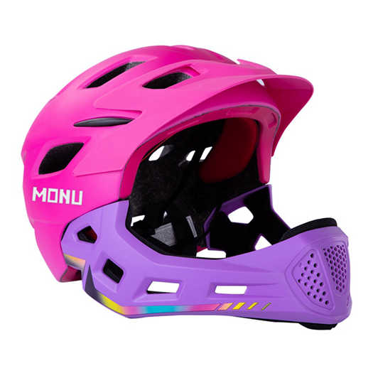 Removable kids mountain bike full face helmet FS017哑粉红花朵 01